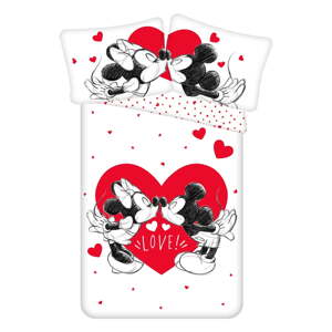 Červená/biela bavlnená detská obliečka na jednolôžko 140x200 cm Mickey and Minnie "Love" – Jerry Fabrics