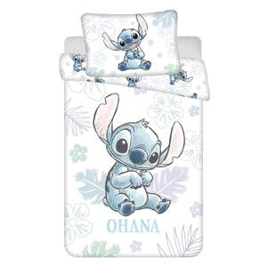 Biela bavlnená detská obliečka do postieľky 100x135 cm Lilo and Stitch "Ohana White" – Jerry Fabrics