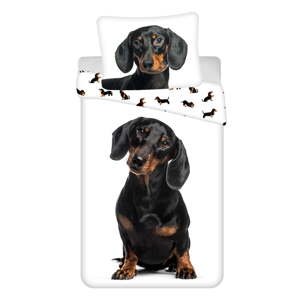 Čiern-obiela bavlnená detská obliečka na jednolôžko 140x200 cm Dachshund – Jerry Fabrics
