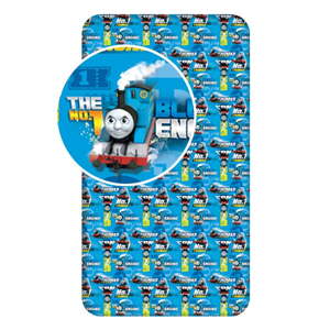 Modrá napínacia bavlnená detská plachta 90x200 cm Thomas the Tank Engine – Jerry Fabrics