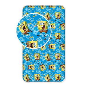 Modrá napínacia bavlnená detská plachta 90x200 cm Sponge Bob "Blue" – Jerry Fabrics