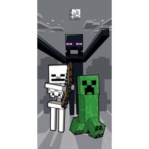 Sivá bavlnená detská osuška 70x140 cm Minecraft "Mob Attack" – Jerry Fabrics