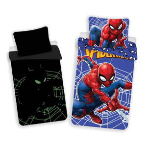 Červené/modré bavlnené detské obliečky so svietiacim efektom na jednolôžko 140x200 cm Spider-man – Jerry Fabrics