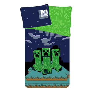 Zelená/modrá bavlnená detská obliečka na jednolôžko 140x200 cm Minecraft "Sssleep Tight" – Jerry Fabrics