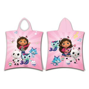 Ružové bavlnené detské pončo veľkosť 3-8 rokov Gabby´s Dollhouse – Jerry Fabrics