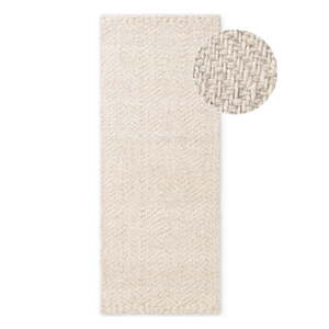 Krémový/slonovinový ručne tkaný behúň s prímesou vlny 80x200 cm Majoli – Elle Decoration