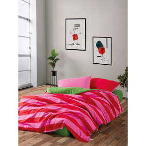 Zelené/ružové obliečky na dvojlôžko/predĺžené z bavlny renforcé s plachtou/4-dielne 200x220 cm Cherie – Mijolnir