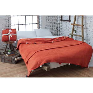 Fleecový pléd v tehlovej farbe 200x220 cm Pom Pom – Mijolnir