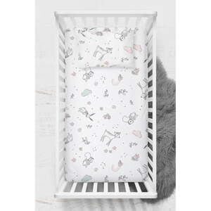 Biela napínacia detská plachta do postieľky z bavlny renforcé 70x120 cm Flowers – Mijolnir