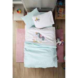Biela/v mentolovej farbe bavlnená detská obliečka do postieľky s plachtou/4-dielna 100x150 cm Dolly – Mijolnir