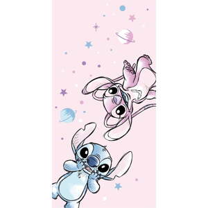Ružová detská osuška z mikrovlákna 70x140 cm Lilo and Stitch "Universe" – Jerry Fabrics