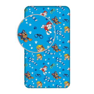 Modrá napínacia bavlnená detská plachta na jednolôžko 90x200 cm Paw Patrol – Jerry Fabrics