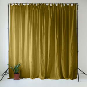 Okrovožltý/zelený ľanový záves 140x200 cm Moss Green – Linen Tales