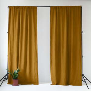 Okrovožltý/hnedý ľanový záves 140x330 cm Bronze – Linen Tales