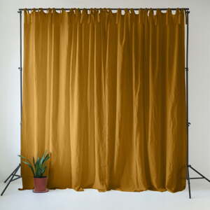 Okrovožltý/hnedý ľanový záves 140x200 cm Bronze – Linen Tales