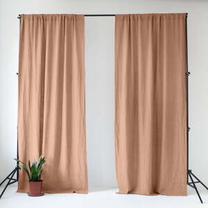 Ružový/hnedý ľanový záves 140x200 cm Cafe Creme – Linen Tales