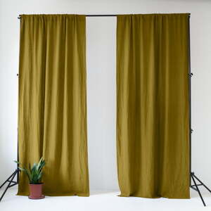Okrovožltý/zelený ľanový záves 140x300 cm Moss Green – Linen Tales